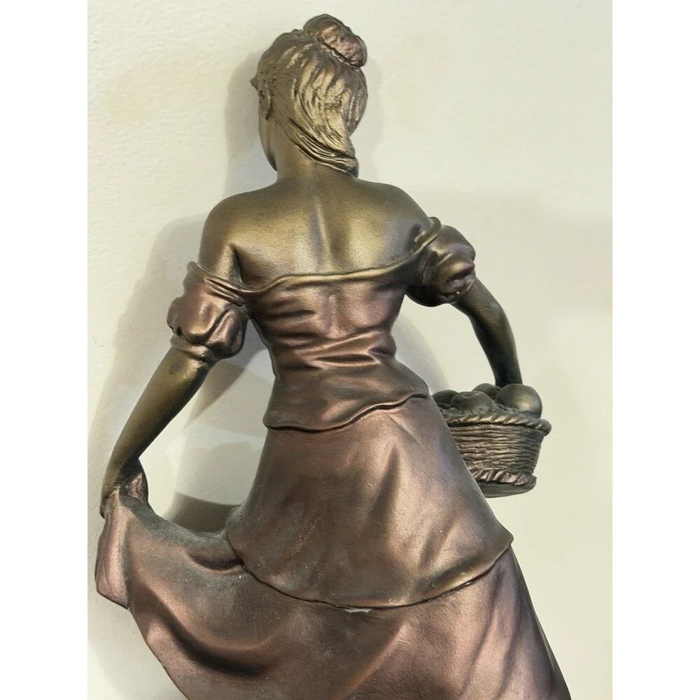 Vintage 1993 Austin Sculpture Morning Walk Woman Fruit Basket Dog 14.5” Statue